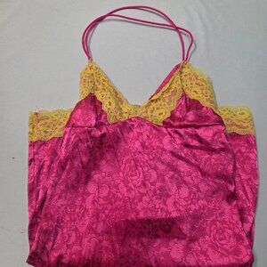 Trendy Pink and Yellow Lace Lingerie Slip-XXS VINTAGE SEXY BABYDOLL